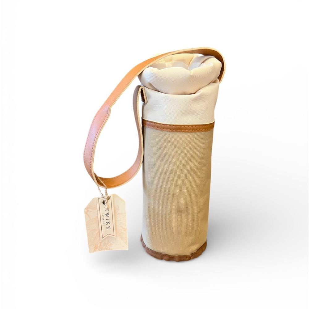 🆕 Single Bottle Wine Carrier Holder Faux Leather with Leather Shoulder Strap
